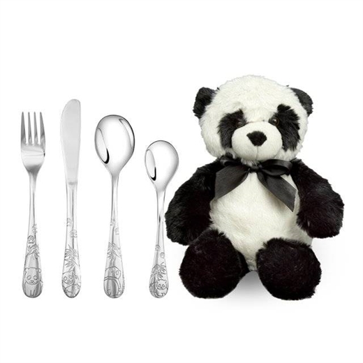 Billede af Barnebestik Panda i stål inkl. blød bamse